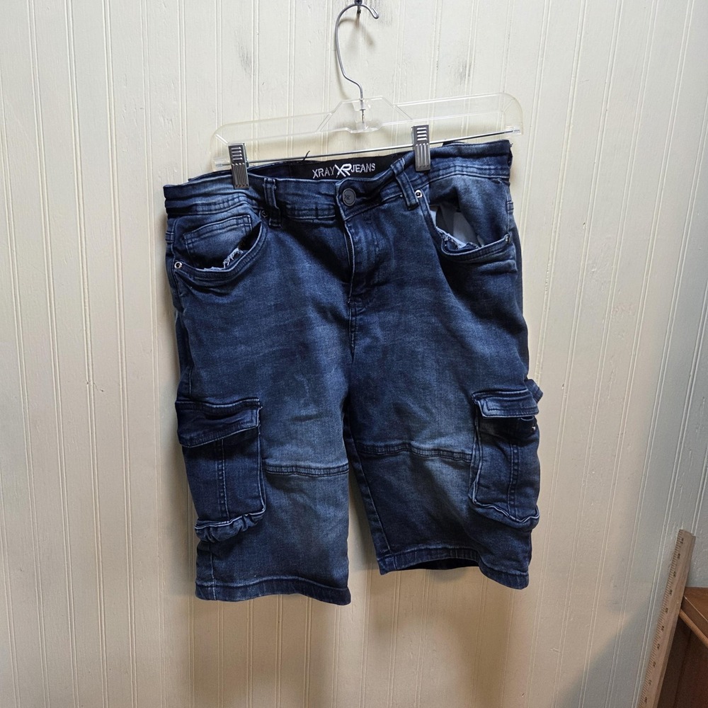 XRAY Jeans Cargo Shorts Mens 32 Blue Denim Stretch Pockets‎ 11 Inseam Casual
